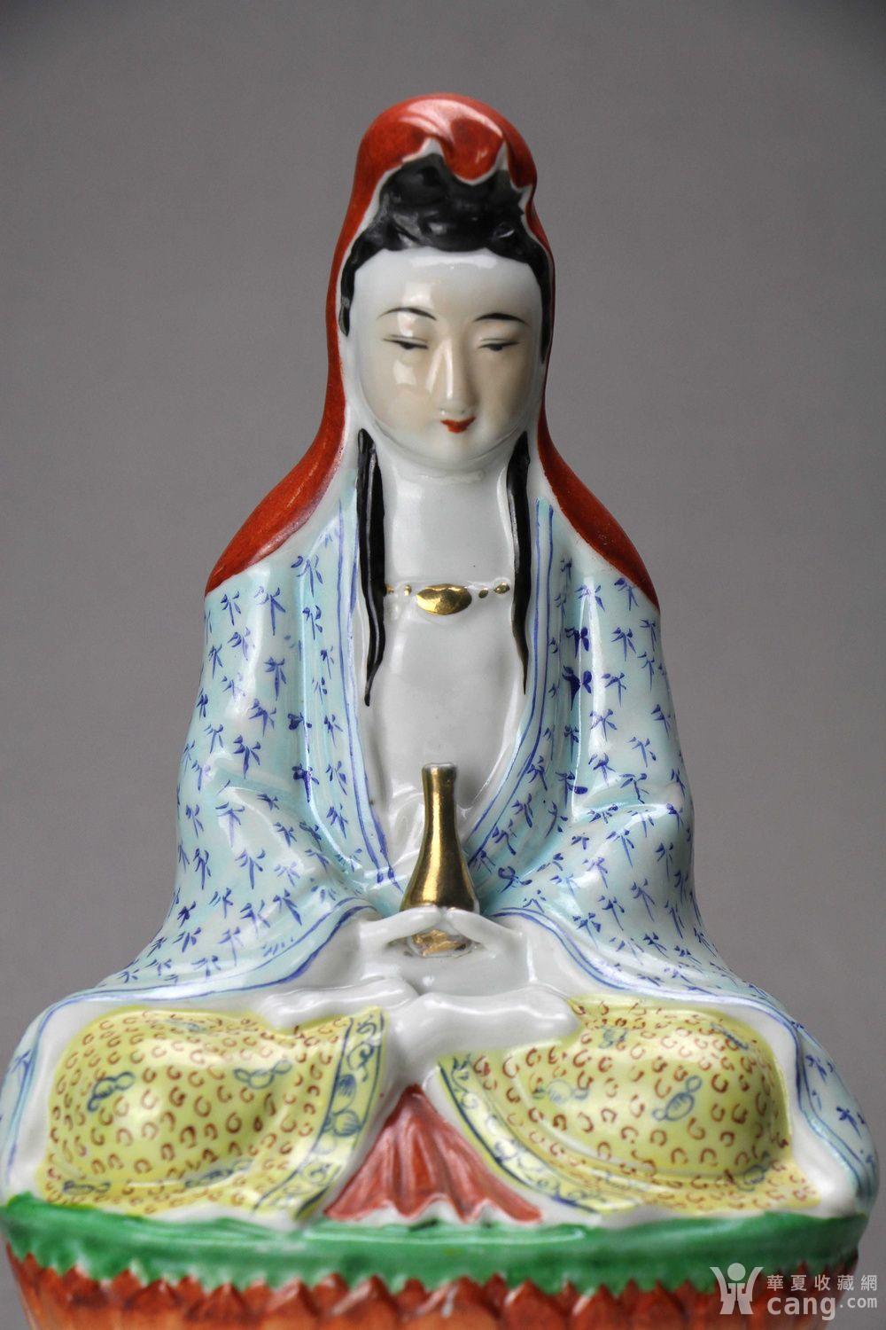 民国万同顺造粉彩观音瓷塑