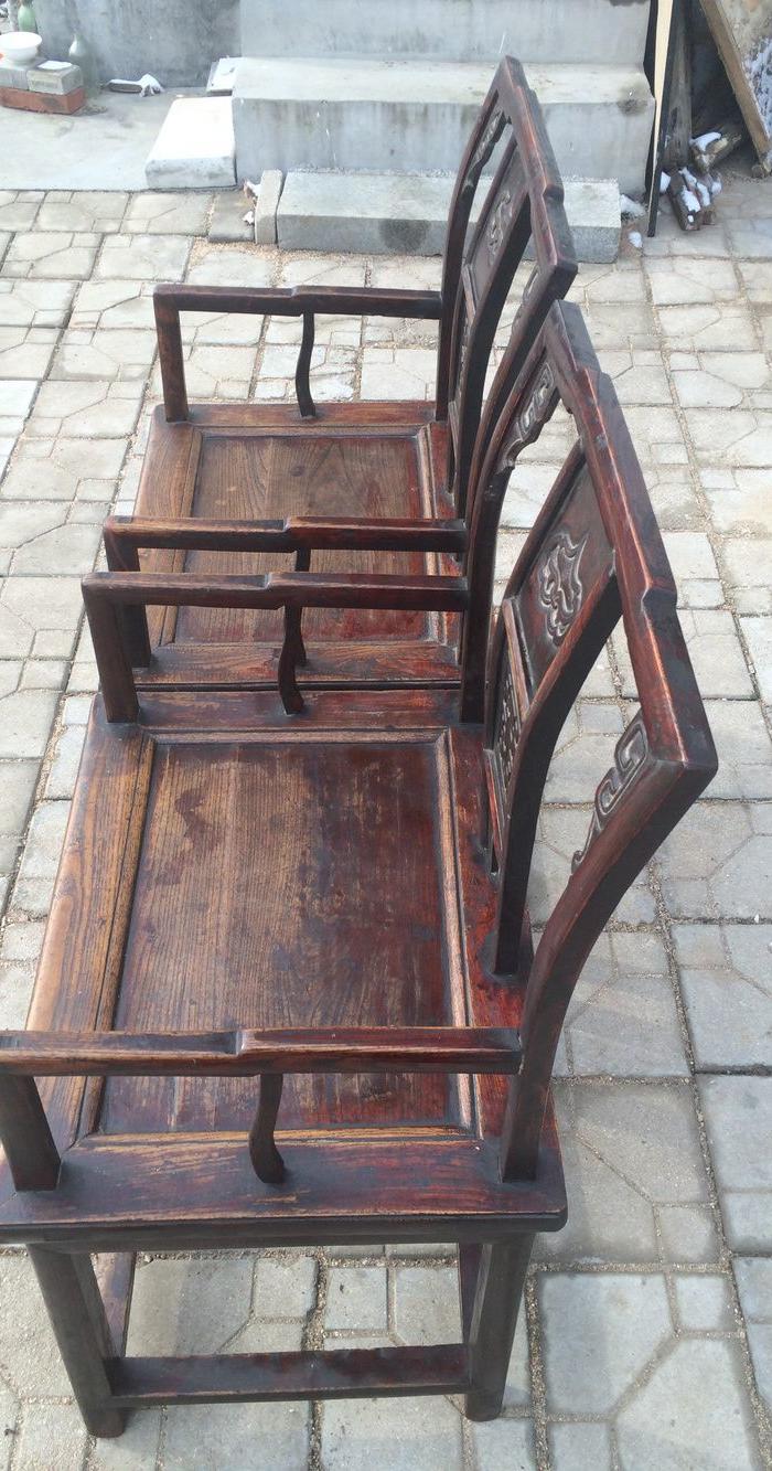 老榆木罗汉椅子一对(好品相,特别厚重)
