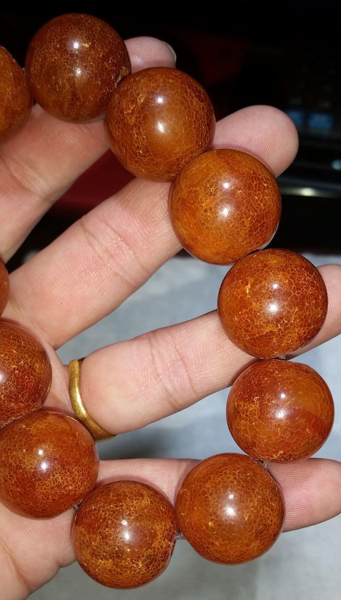 老蜜蜡圆珠手链 有冰裂纹