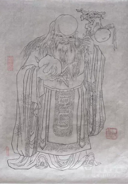 42157国画线描寿星.