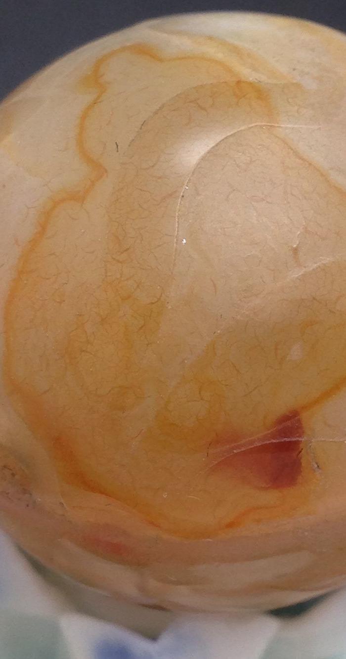 老玛瑙满工佛字圆珠 风化纹明显 超大直径约27mm