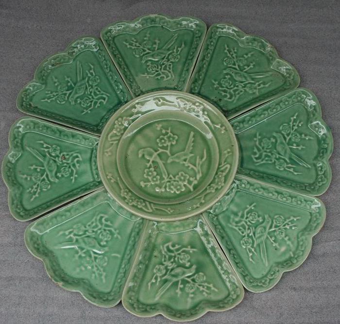 民国·绿釉九子盘