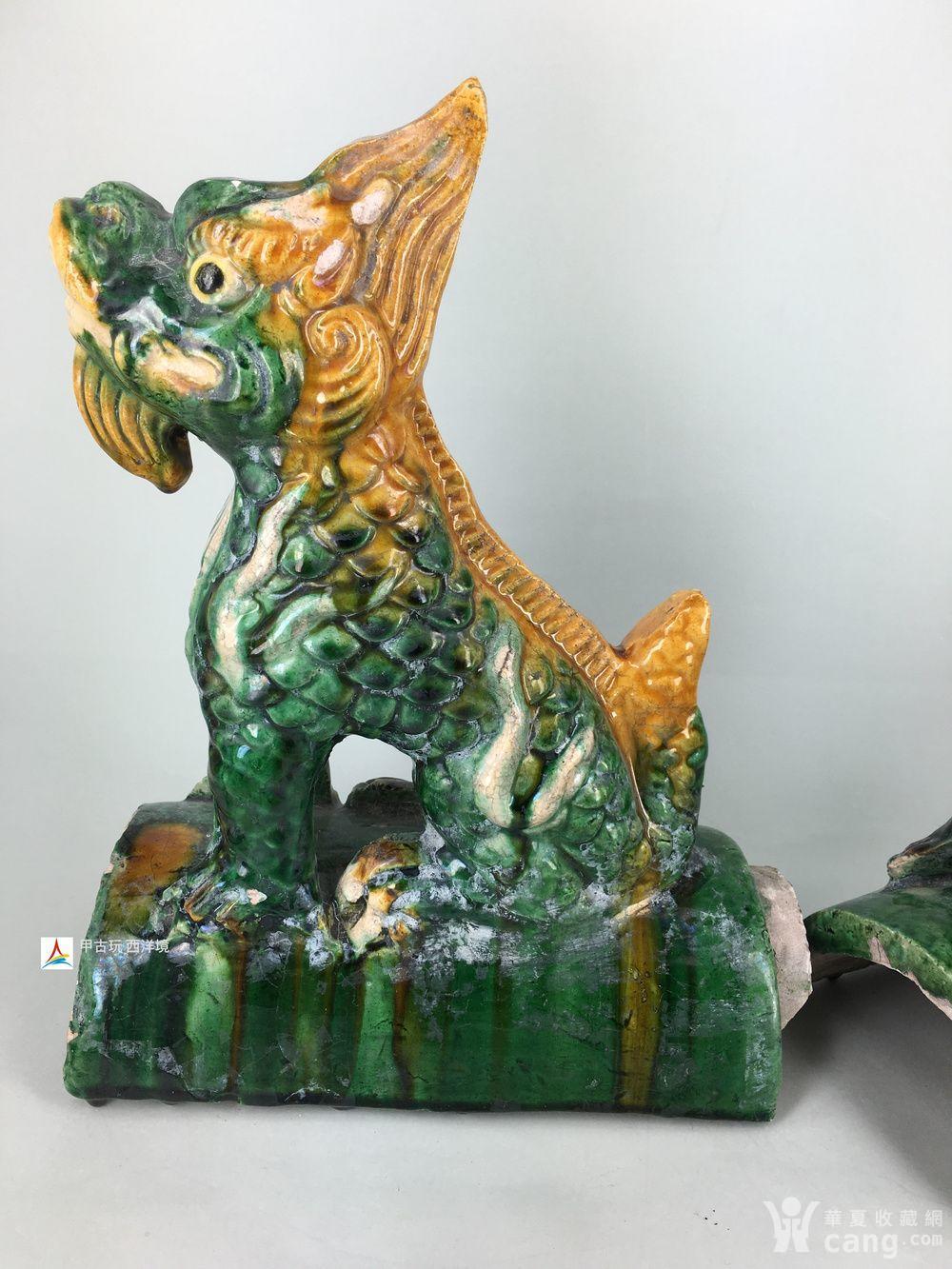 清琉璃瓦脊兽龙一对