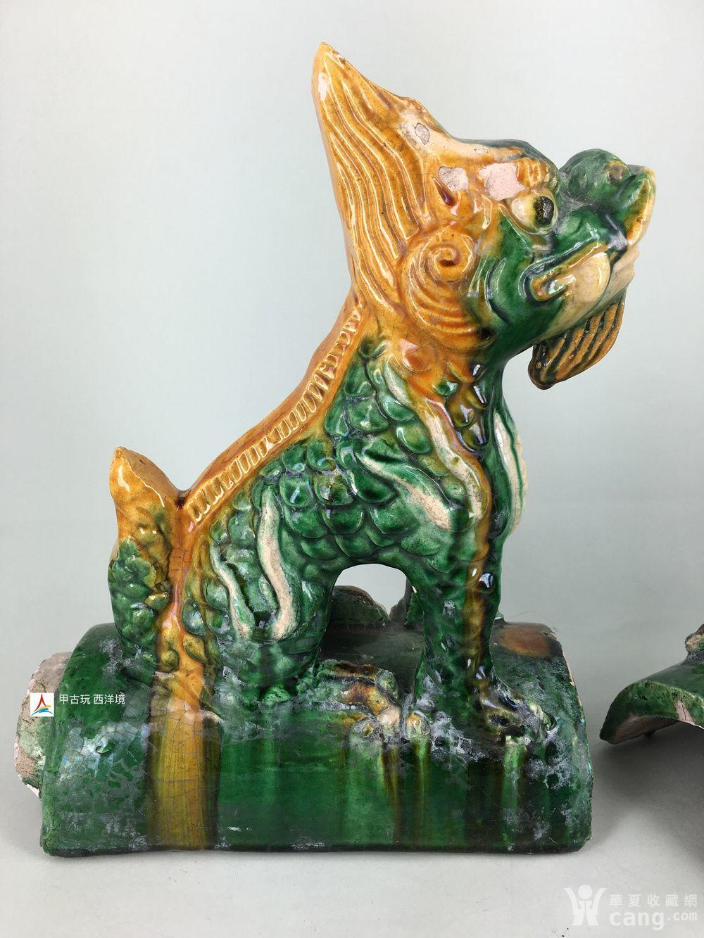 清琉璃瓦脊兽龙一对