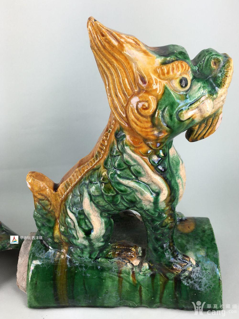 清琉璃瓦脊兽龙一对