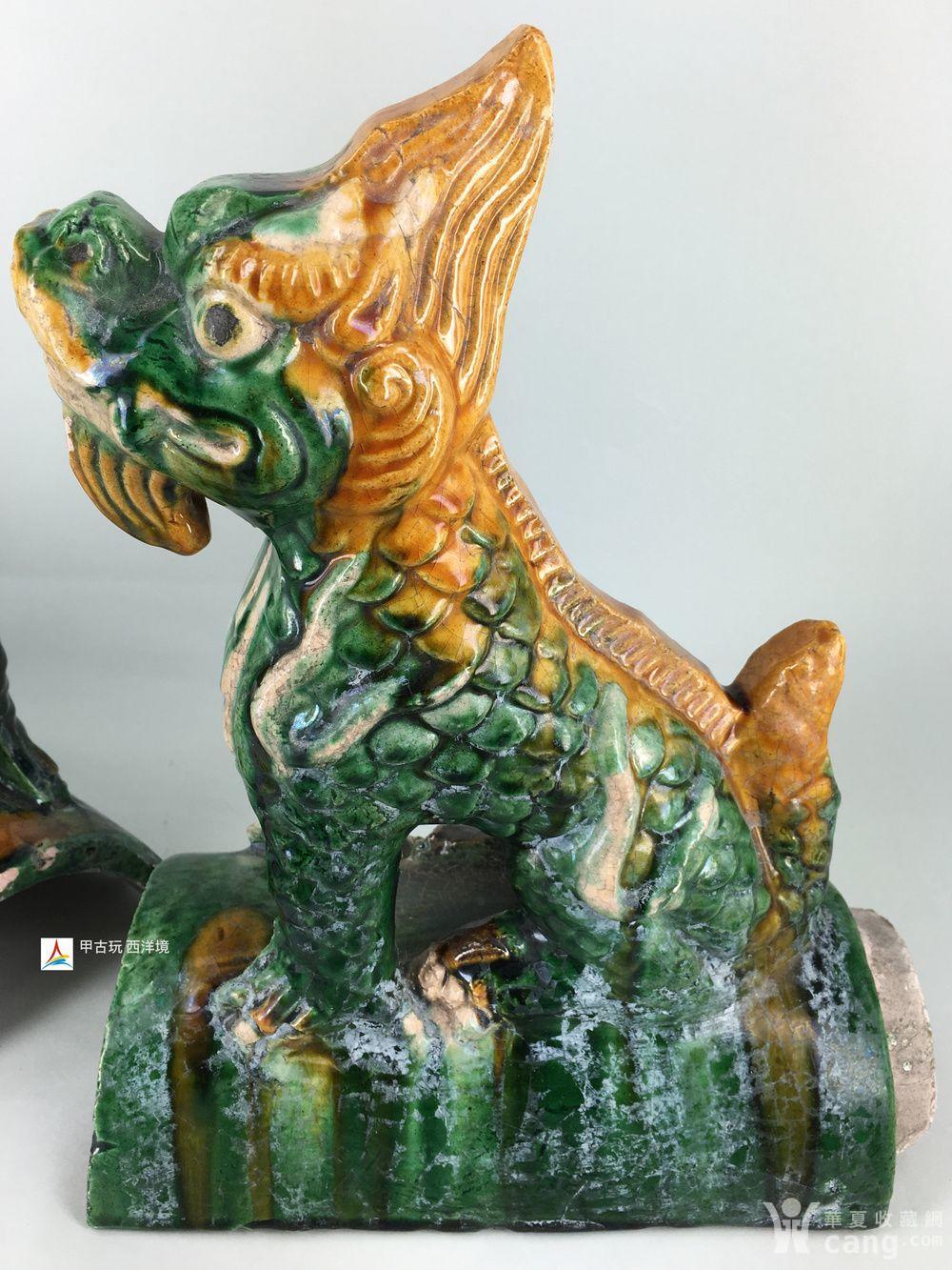 清琉璃瓦脊兽龙一对