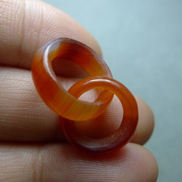 一对清代红色老玛瑙双连环坠