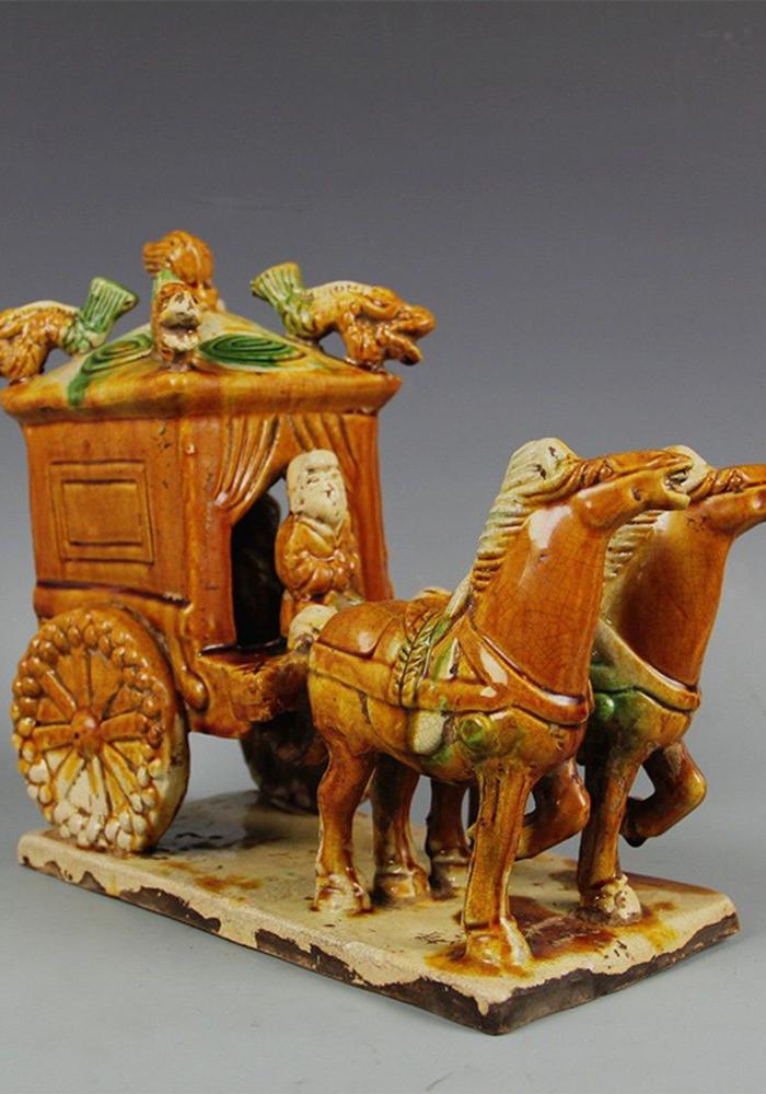 唐三彩 丝绸之路 马拉车 马拉美女老物件