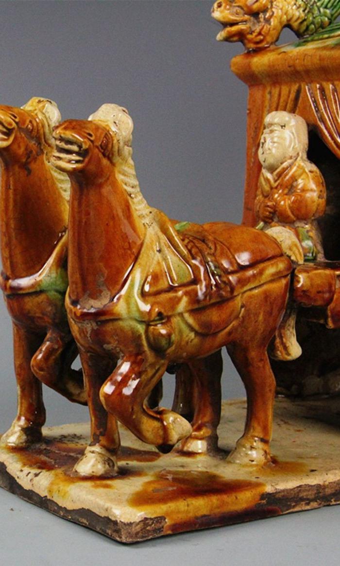 唐三彩 丝绸之路 马拉车 马拉美女老物件