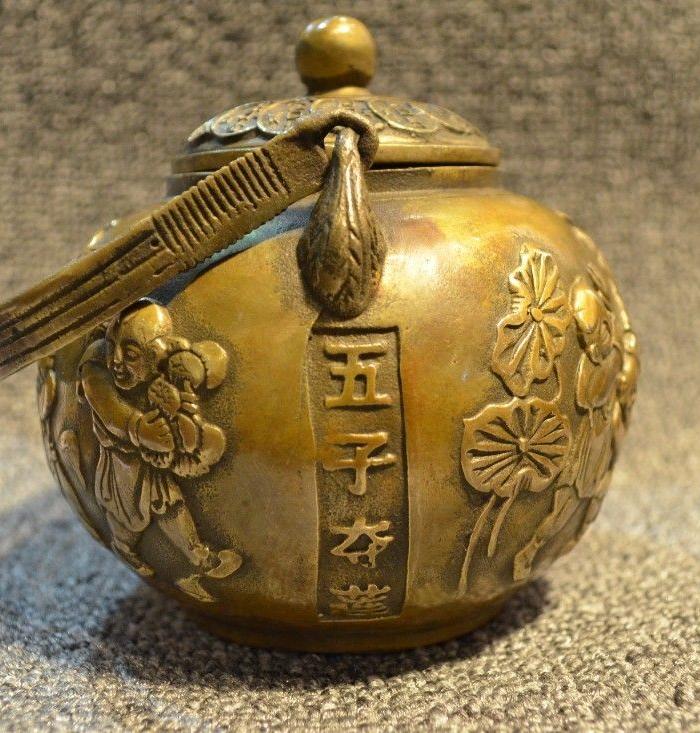 五子夺莲老壶