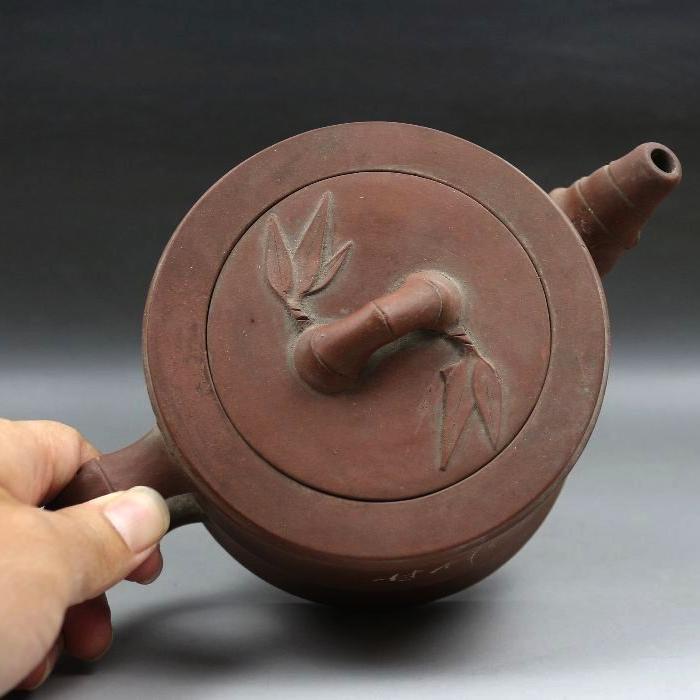 80年代石云刻竹段紫砂壶