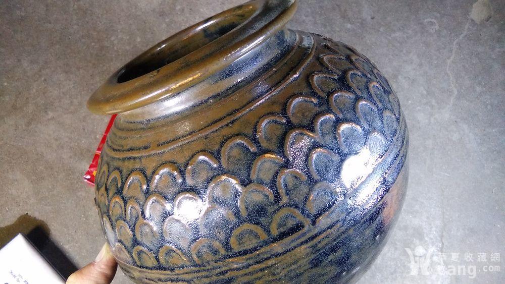 清代磁州窑寿款鱼鳞罐