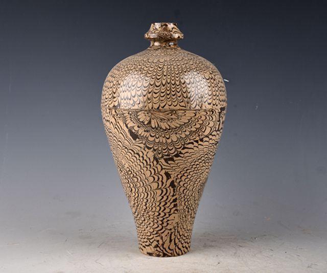 宋绞胎瓷梅瓶 古玩古董古瓷器