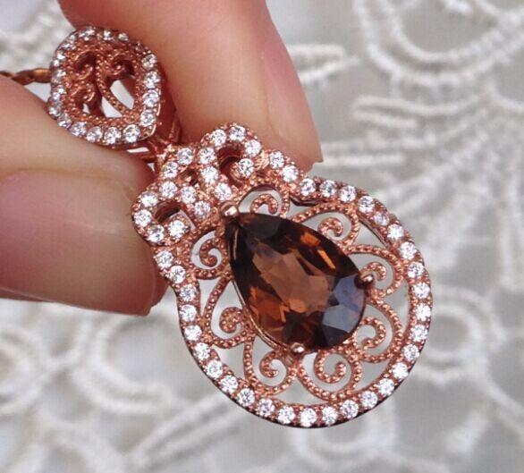 纯天然碧玺吊坠 褐色水滴裸石 全净无杂质 带国检证书