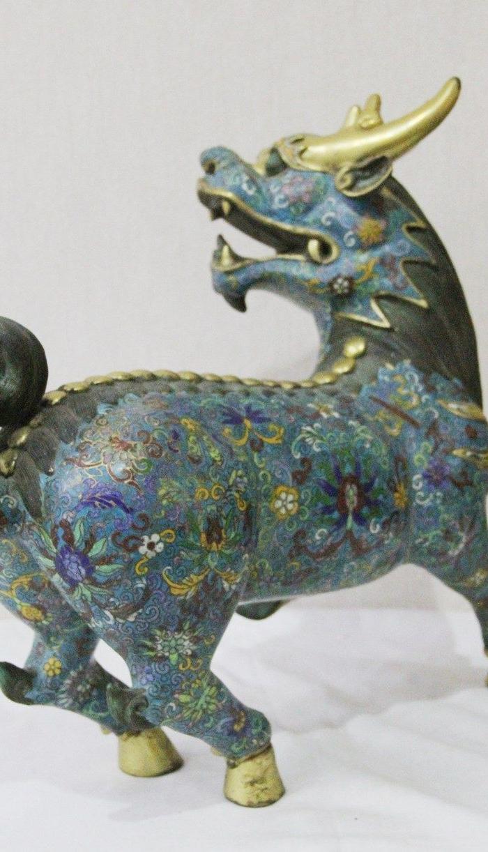 大清康熙景泰蓝麒麟一对