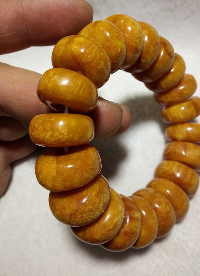 清代 传世老蜜蜡算盘珠 手链 开片超级美的