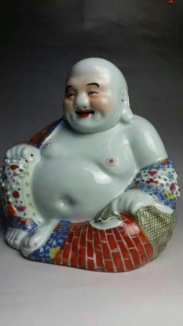 晚清名家茂记生款粉彩大肚弥勒佛