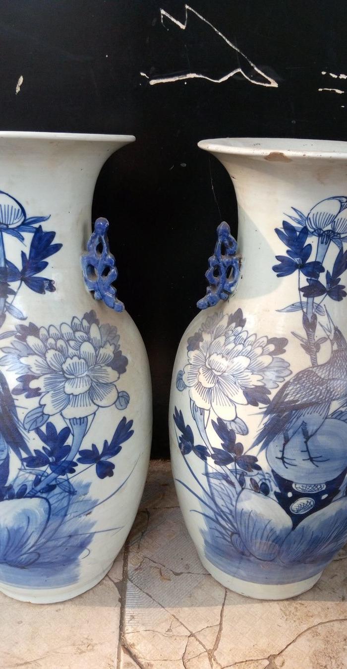 包老包真晚清青花150件嫁妆瓶一对,一好一残_地摊交易_华夏收藏网