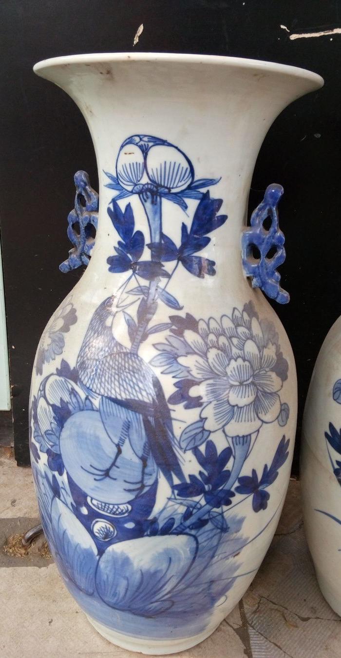 包老包真晚清青花150件嫁妆瓶一对,一好一残_地摊交易_华夏收藏网