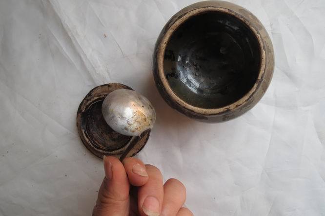 原包浆民国磁州窑小棉油罐没毛病