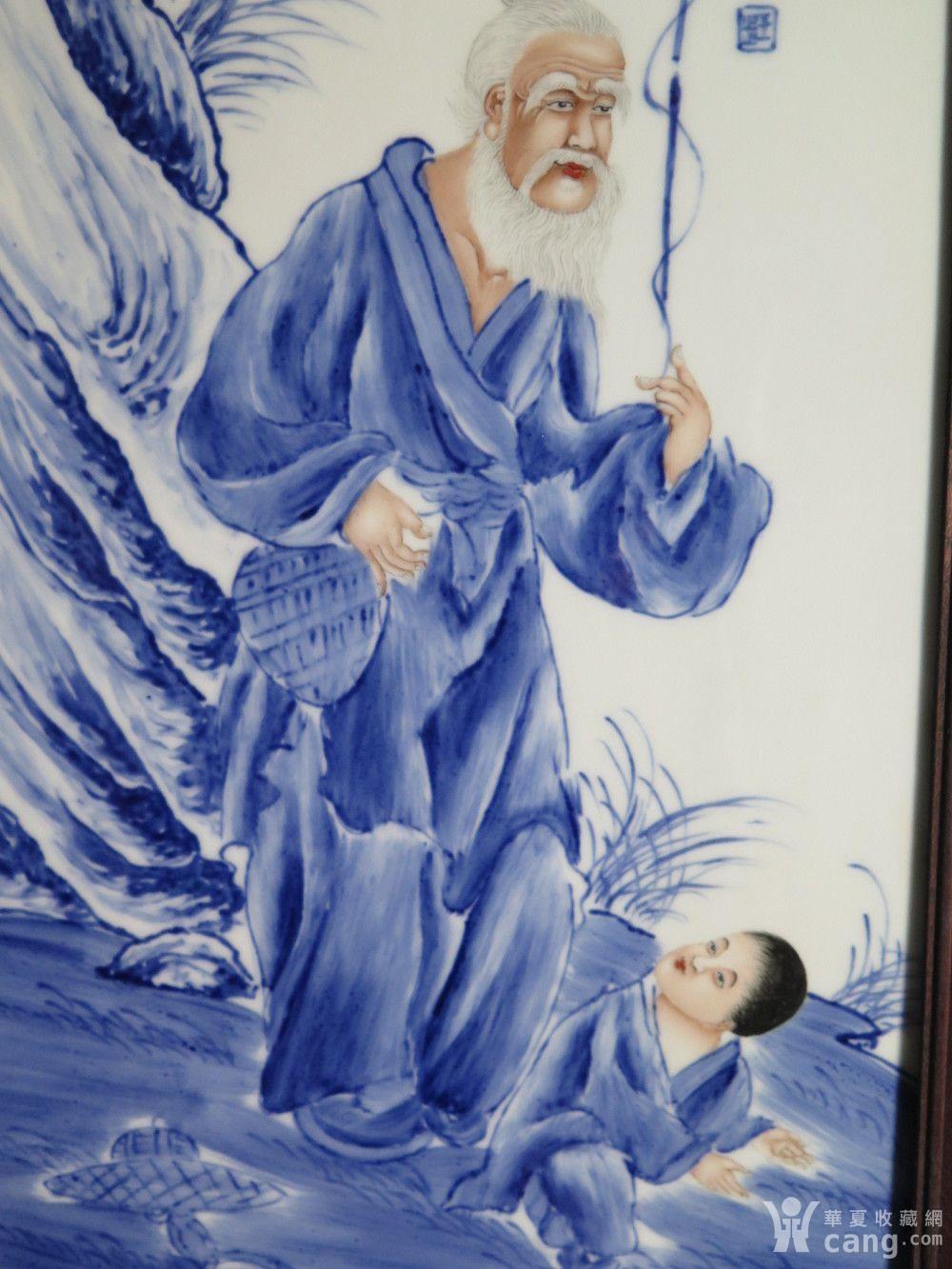 王步青花人物四条屏瓷板画