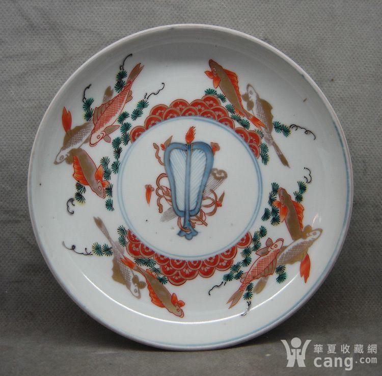 日本回流 民国粉彩暗八仙鱼藻纹盘 4个(不老包退)