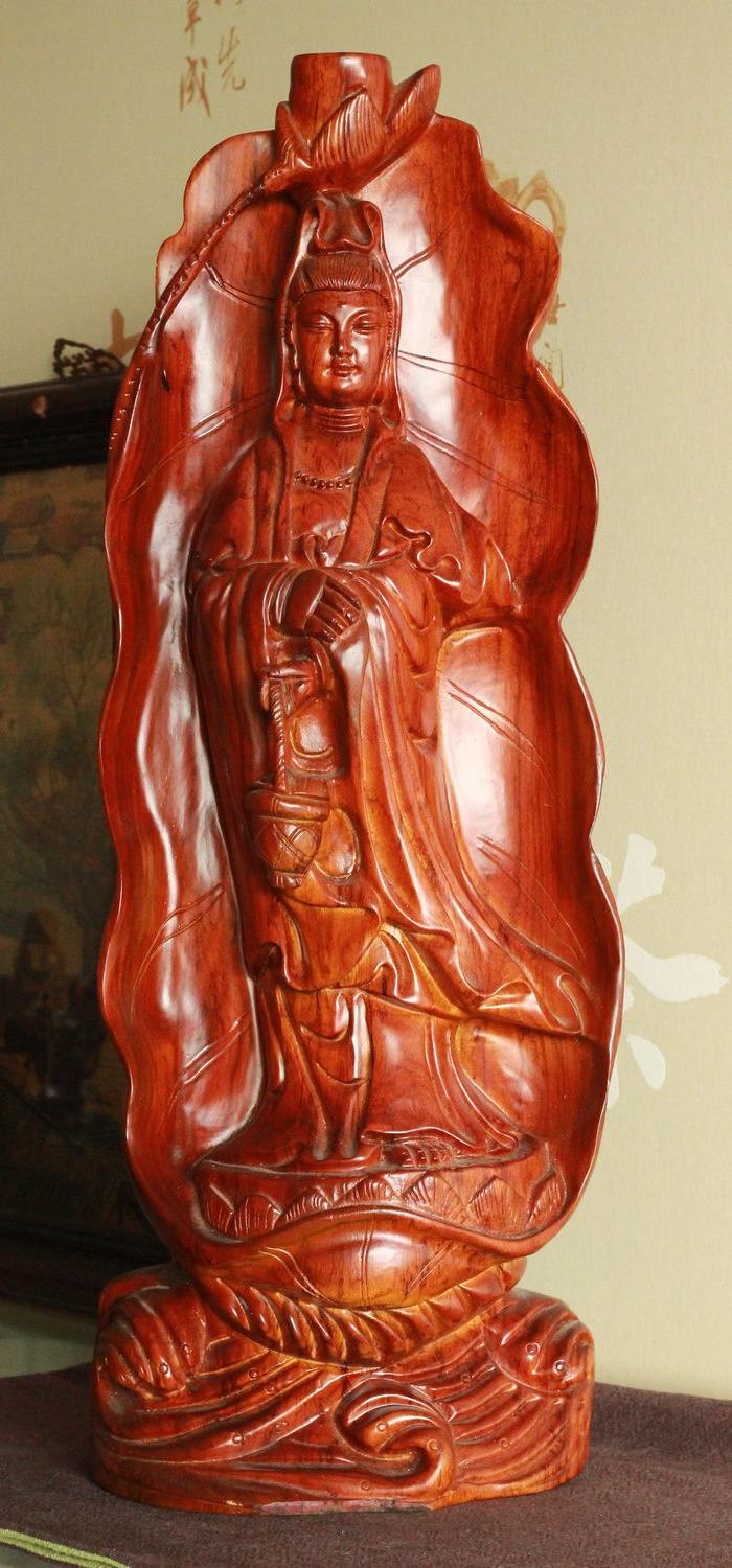大师纯手工雕刻珍贵木材红豆杉观音摆件