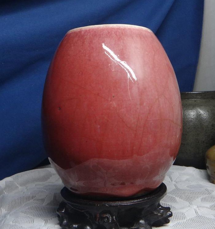 【清中期乾隆】豇豆红釉鸡心罐 包老无条件包退