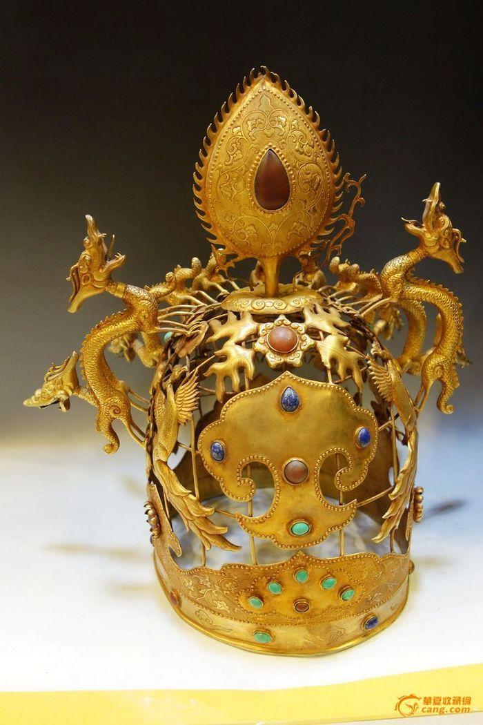 铜鎏金九龙王冠