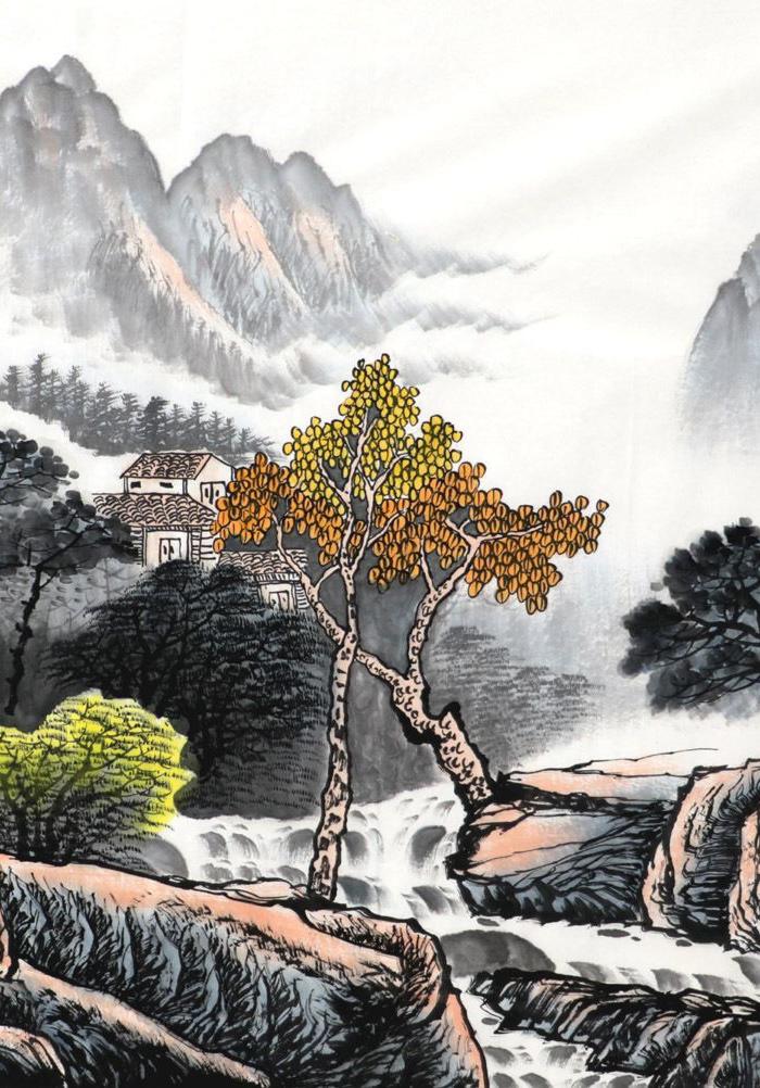 中国画山水画手绘超值字画欣耕四尺斗方无款水墨画