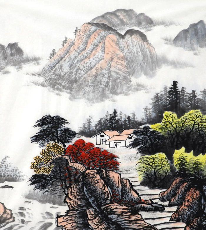 中国画山水画手绘超值字画欣耕四尺斗方无款水墨画