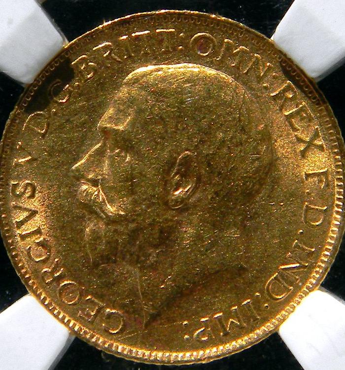 英国乔治五世1金镑马*1913年金币8克ccgams63分