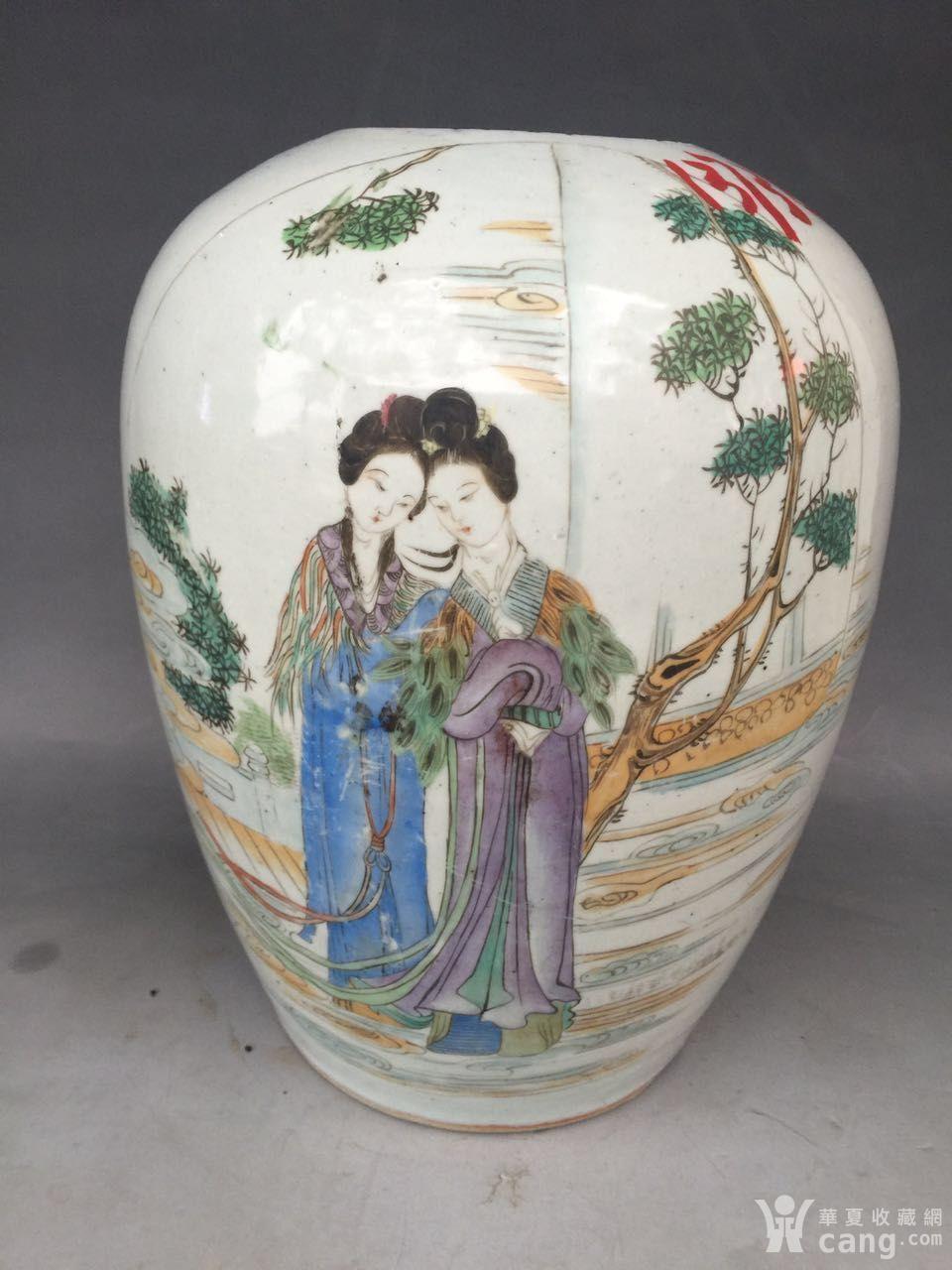 民国大名家毛子荣作细路粉彩双美人图冬瓜大罐