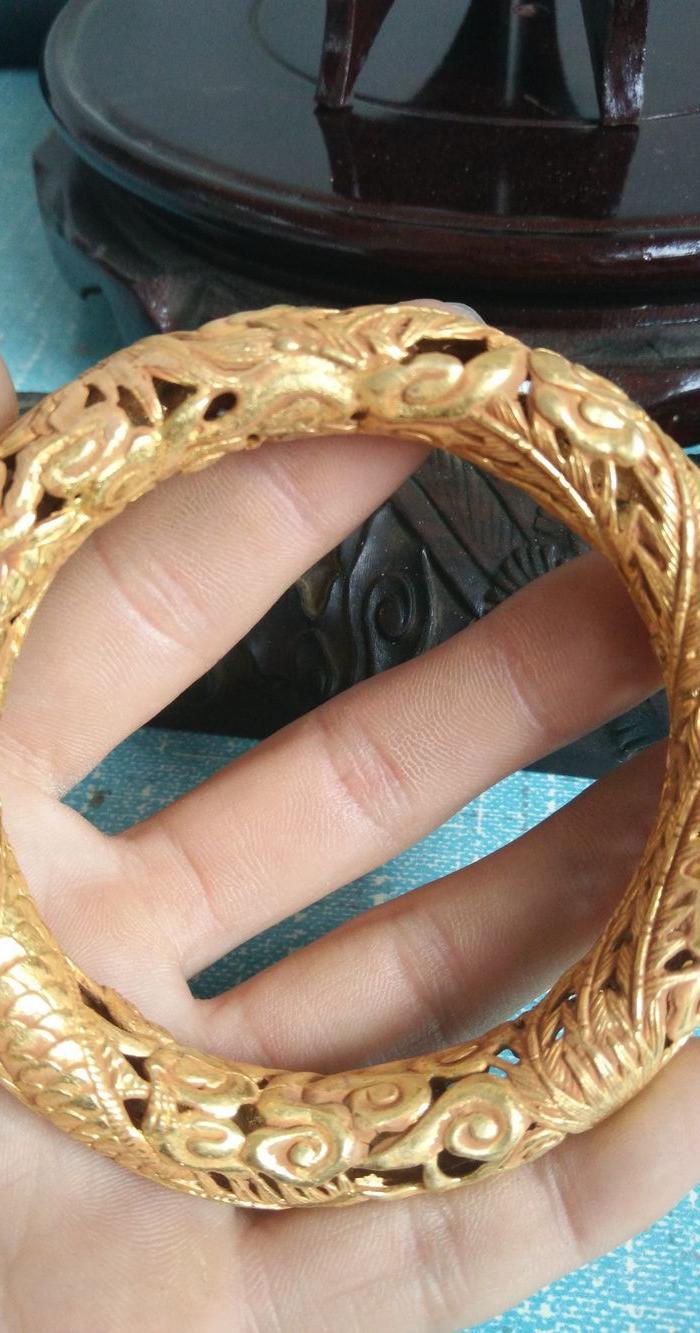 清代老铜鎏金龙凤手镯