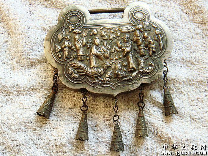 明代老银金玉满堂长命锁110克