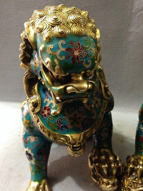 珐琅彩掐丝鎏金瑞兽狮子一对