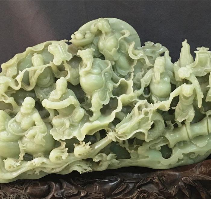 清代和田玉八仙过海摆件