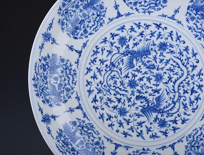 明成化青花团凤纹大盘 6.5x40