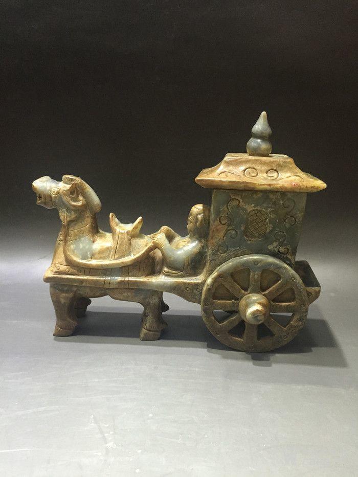 马拉车摆件 玉 长30 x26高