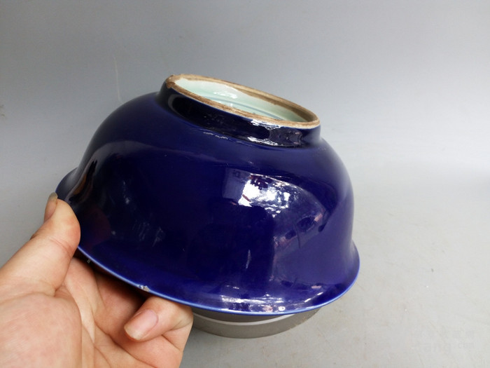 下乡收的明代传世霁蓝釉瓷碗