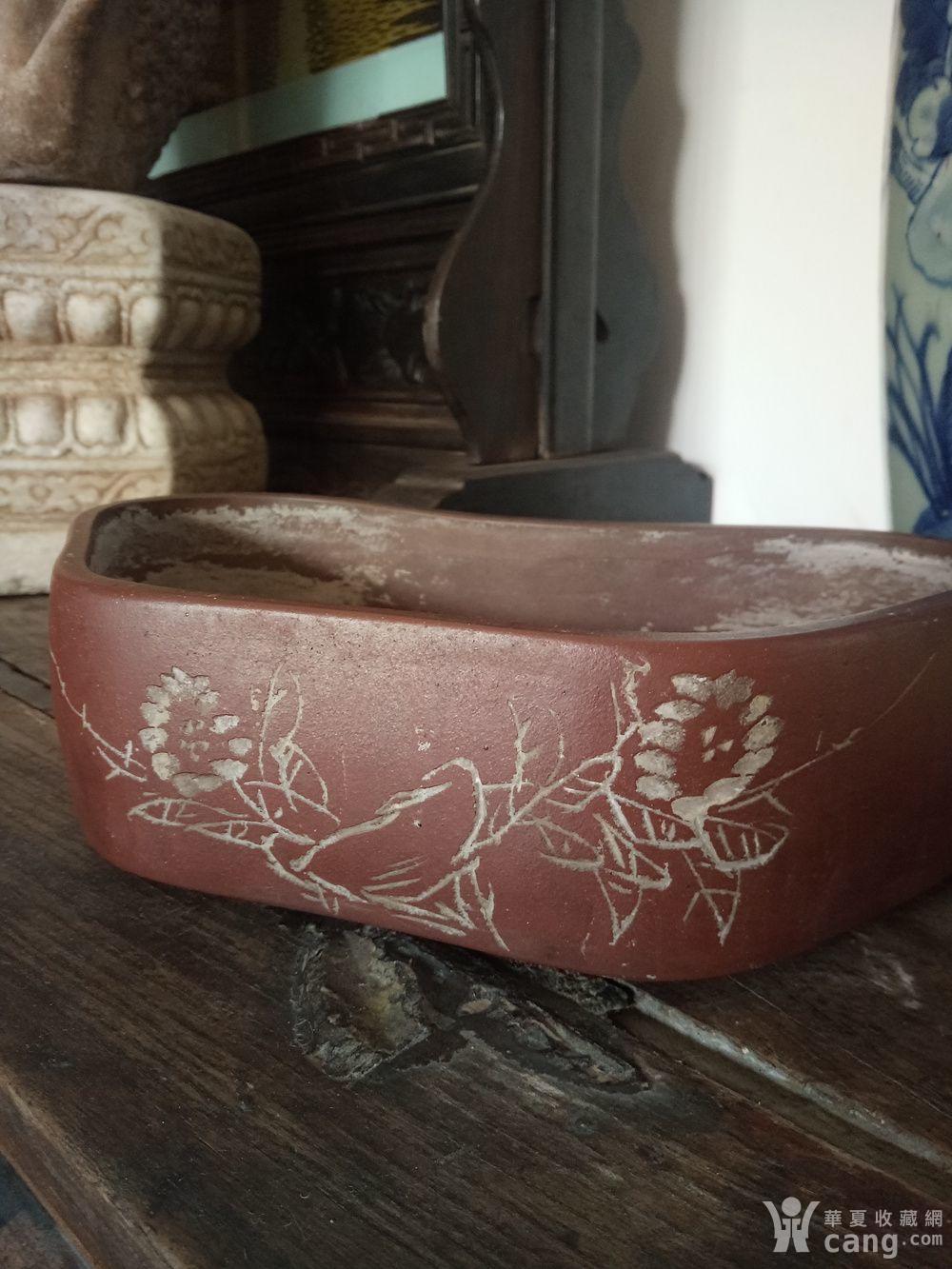 民国泉石刻紫砂花盆