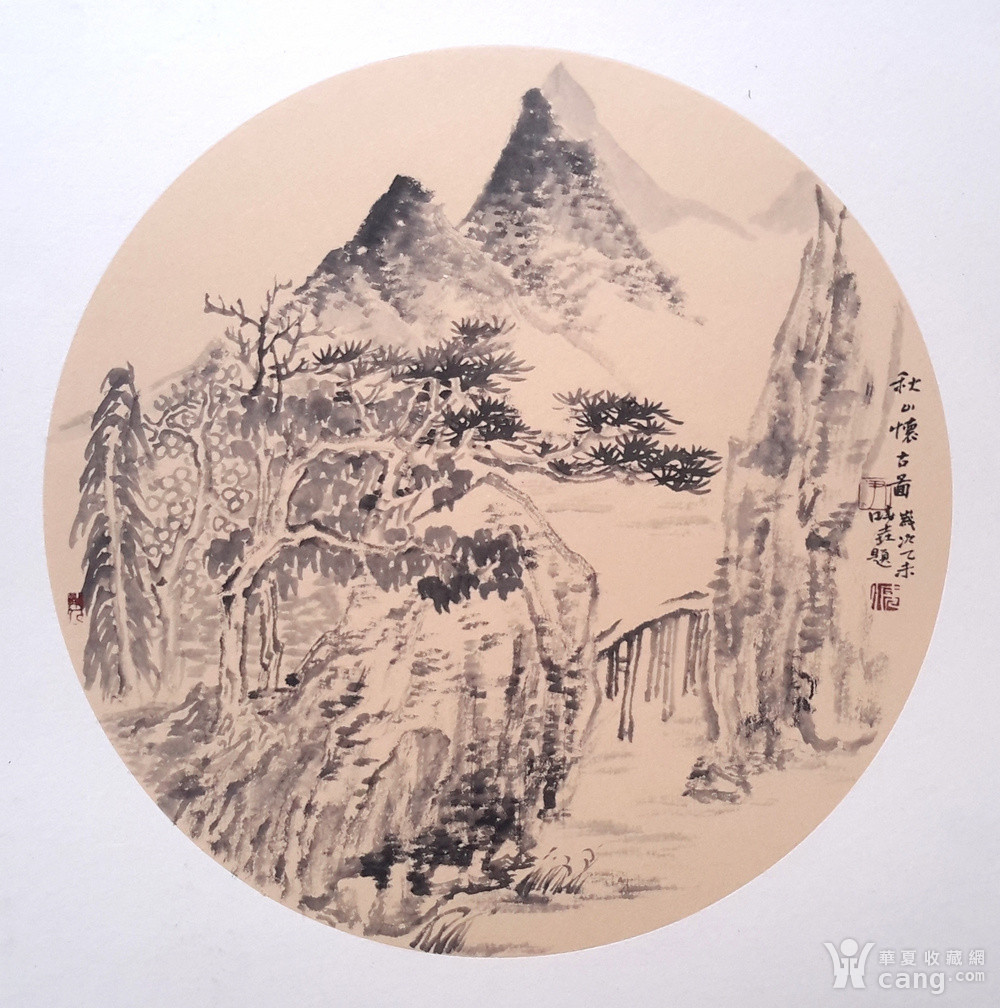 仿古山水画小品圆形图片