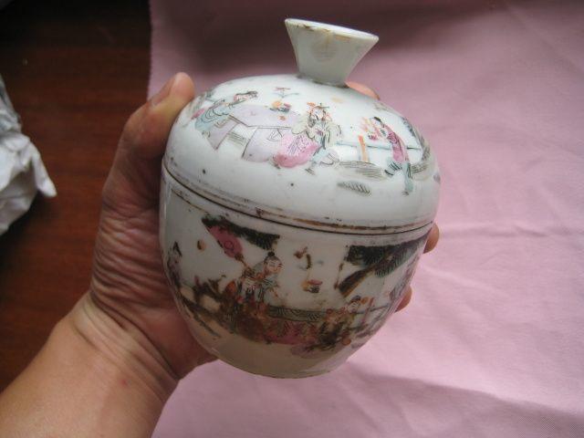 一个清未大名家程和顺造的粉彩人物故事茶缸