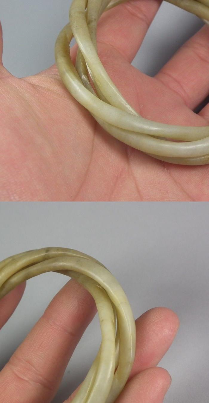 明代和田青白玉带沁四股绞丝大玉手镯