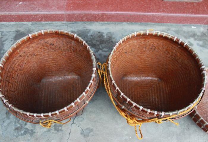 民俗老物件竹编老箩筐1982年老挑篮一对 农家乐摆设首选