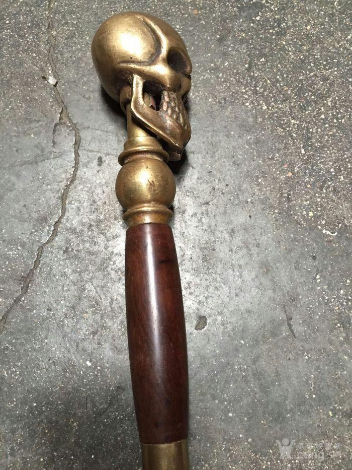 黄铜镶嵌花梨木铜拐杖