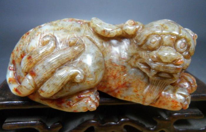 老和田玉朱砂沁貔貅瑞兽辟邪兽古玉老玉玉器古玩杂项古董收藏