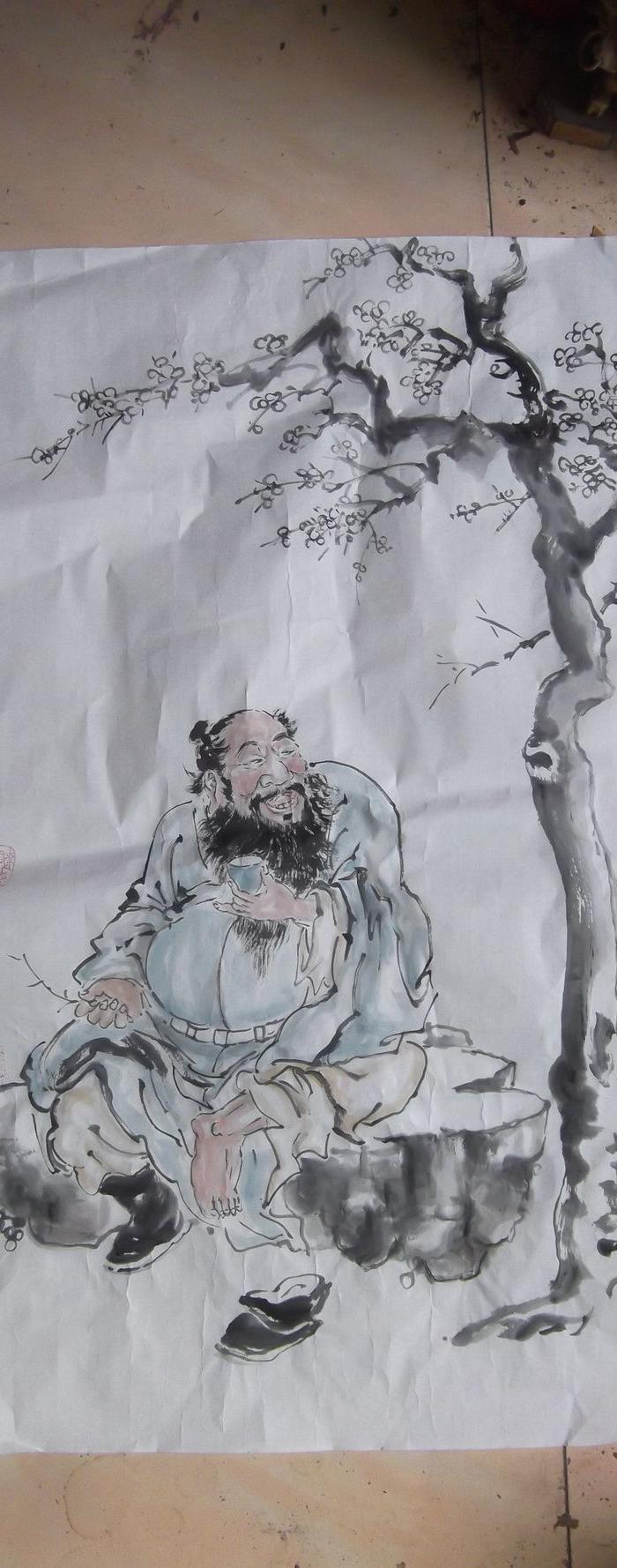 人物画国画八仙之汉钟离品酒喜乐图,还有那梅花,意境好笔墨好