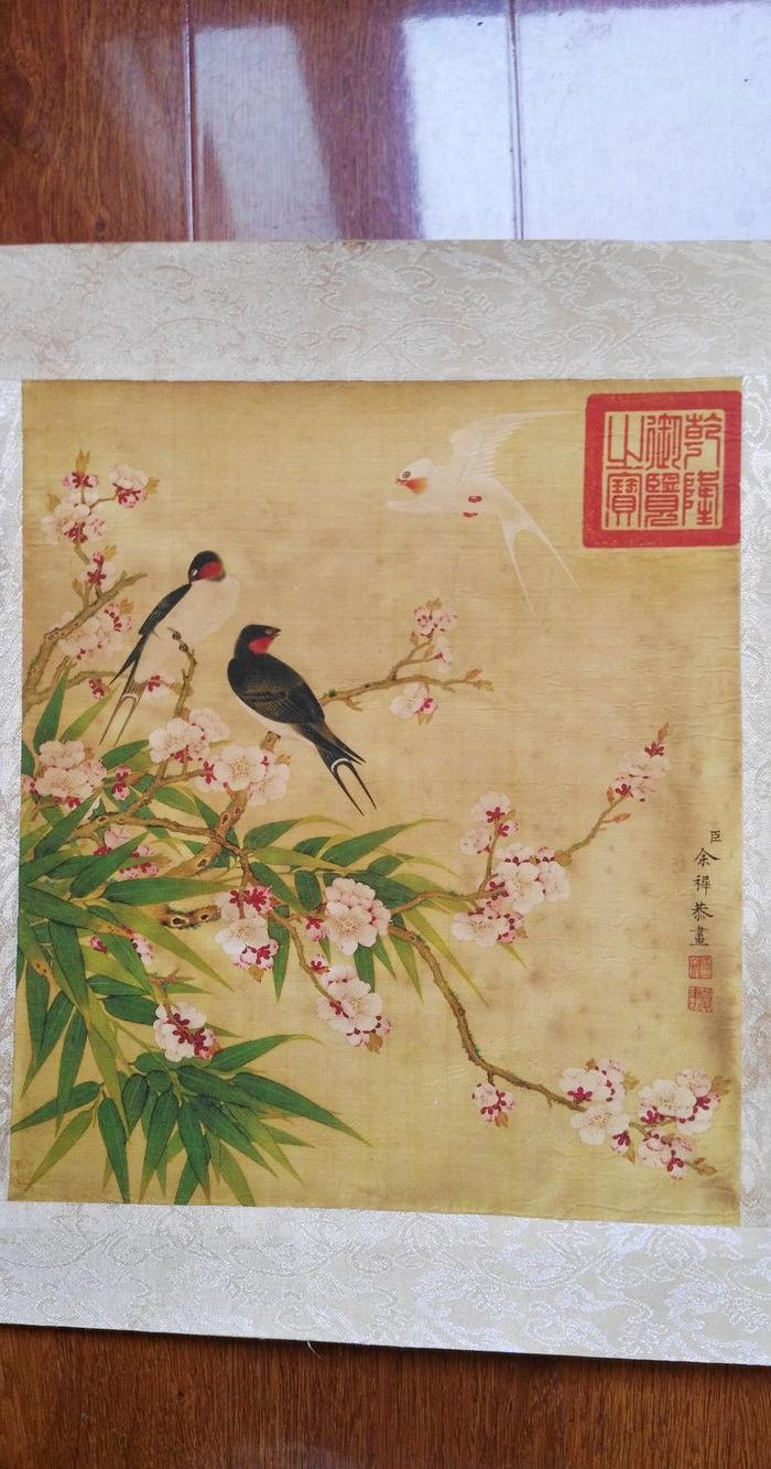 清代余樨工笔花鸟斗方