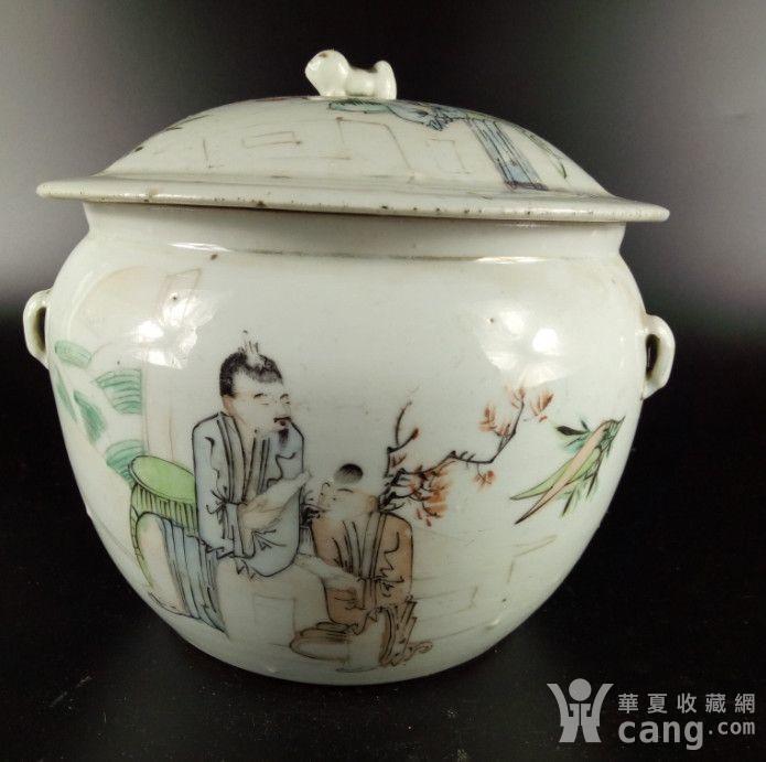 晚清民国名家汪永太浅绛彩人物粥罐